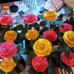Vibrant Pink and Yellow Artificial Roses